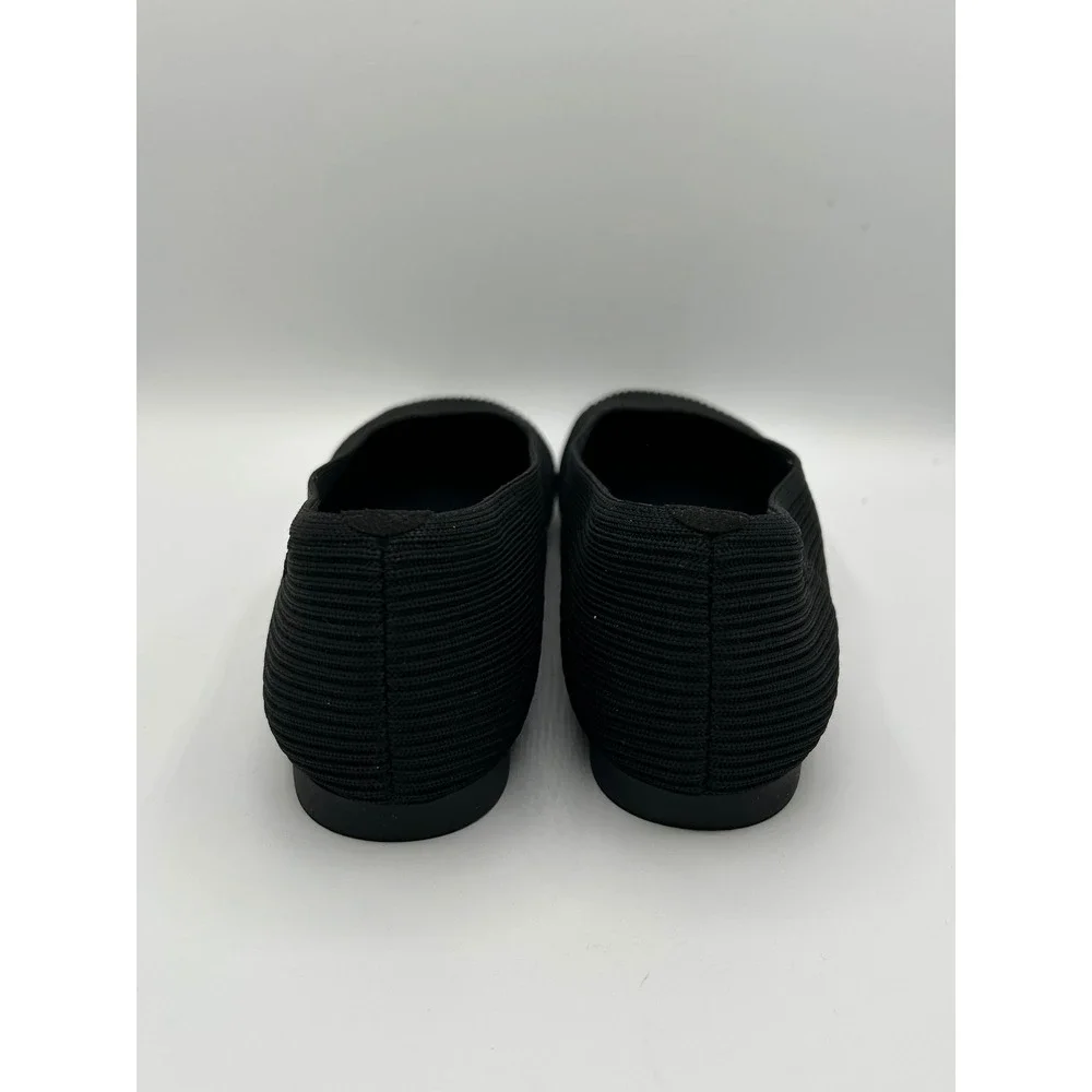 VIVAIA Margot Black Ribbed Knit Square Toe V-Cut Ballet Flats Women EU 39 Shoes